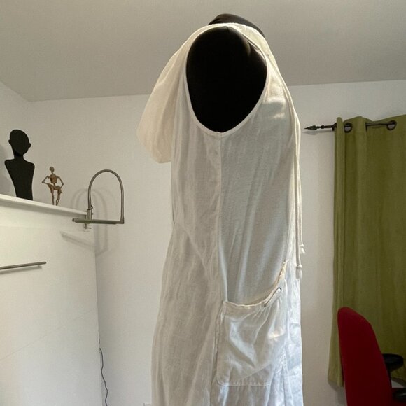 White linen and cotton dress BLU No. 9. Medium size. - Picture 3 of 14